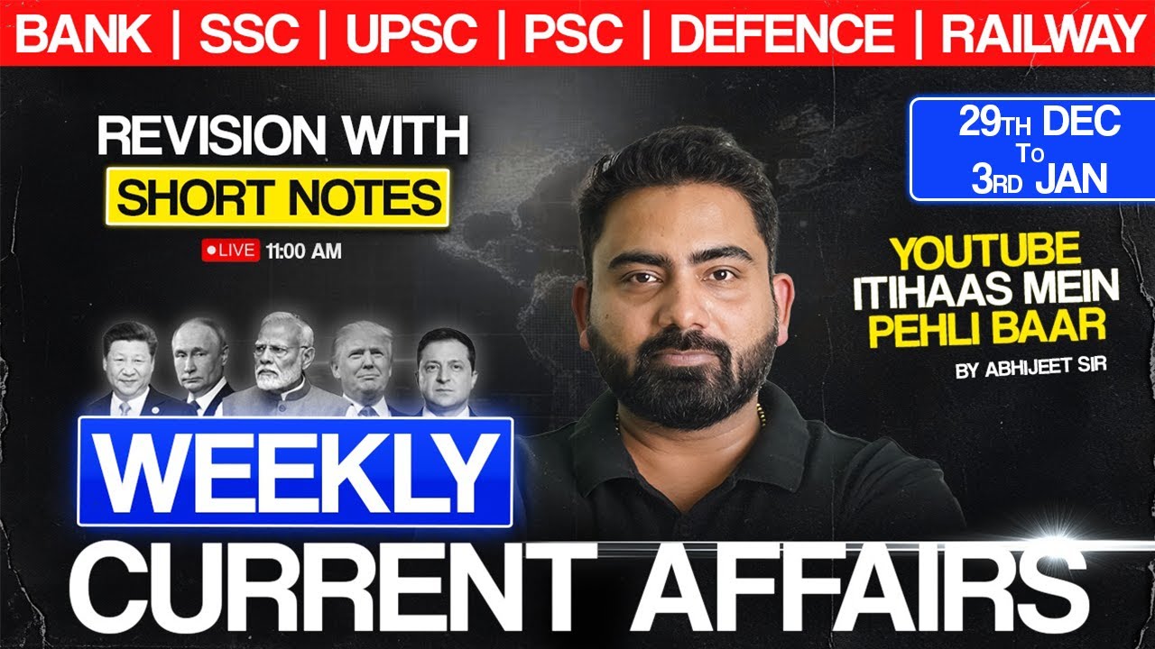 WEEKLY Current Affairs | 29th December to 3rd January | with Short Notes | By Abhijeet Sir