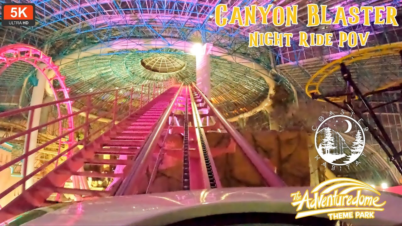 Canyon Blaster Front Seat On Ride POV Night Ride 5K 60 FPS | Looping Arrow | AdventureDome Las Vegas