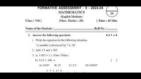 Ap 7th Class Fa-2 💯V.imp Maths 🥳Question Paper (2023-24) | ap 7th Class fa2 Maths Paper 2023-24#fa2