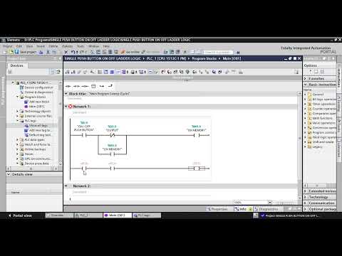 Single Push Button Start/Stop Ladder Logic Diagram using Siemens TIA Portal