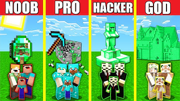 Minecraft Battle: EMERALD HOUSE BUILD CHALLENGE - NOOB vs PRO vs HACKER vs GOD / Animation ORE BLOCK
