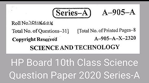 HP Board 10th Class Science Question Paper 2020 Series-A| HP Board 10th Class Science Question Paper