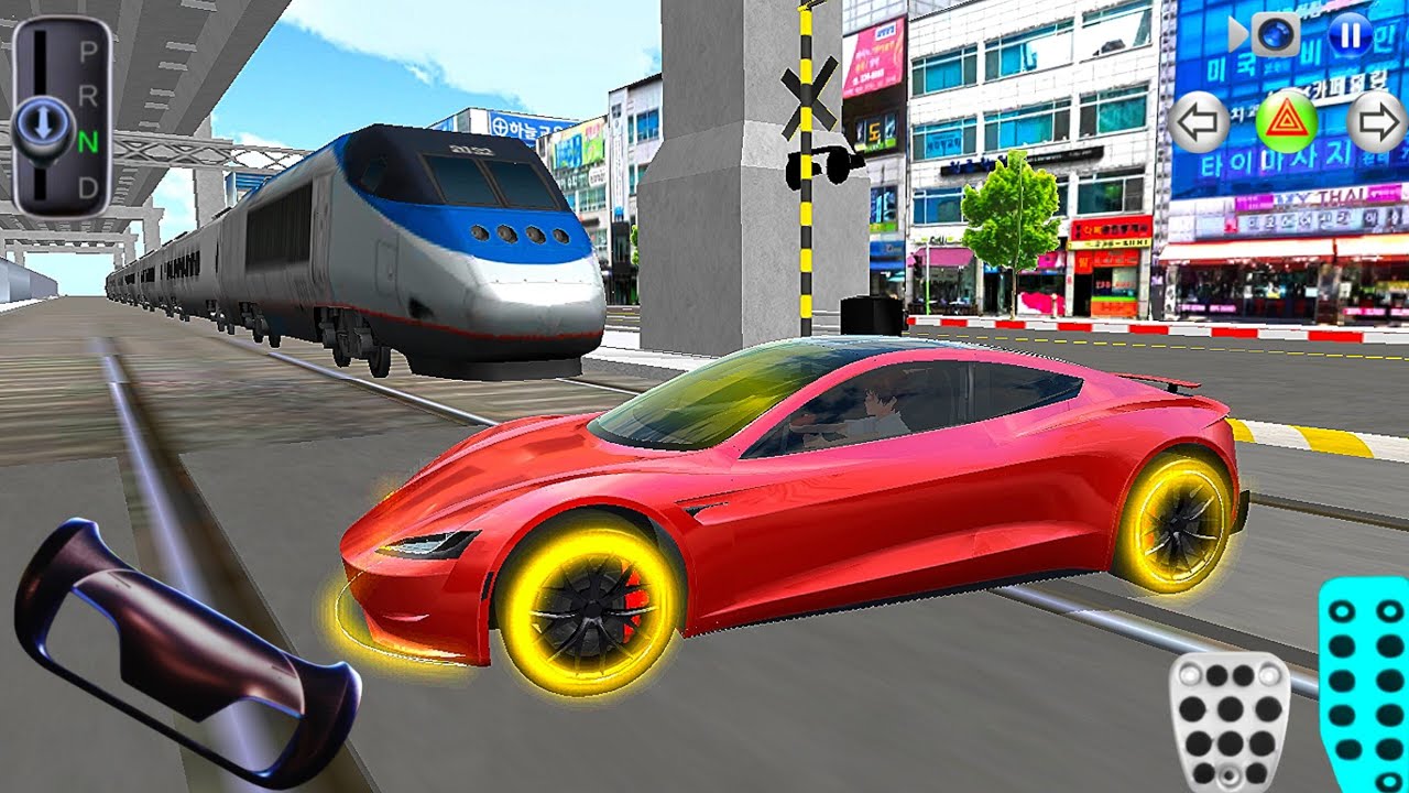 New Maroon Tesla EV Car Vs Bullet Train - 3D Driving Class 2026 - Best Android iOS Gameplay