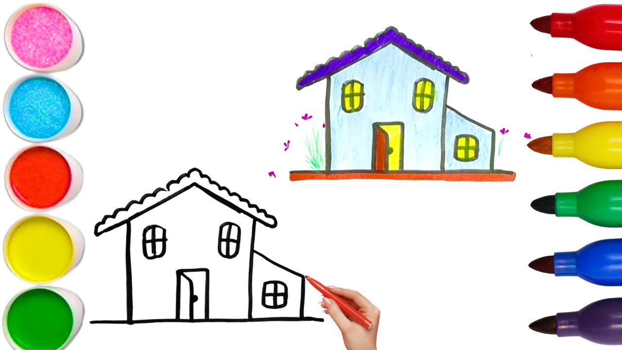 How To Draw cute House Drawing, Painting & Coloring For Kids and Toddlers_🌈🎨