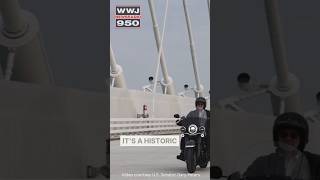 US Senator Gary Peters first to ride motorcycle over Gordie Howe International Bridge
