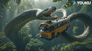 🚌🐍 BUS in jungle FLY by GIANT SNAKE! Oh-ho! Sky crash coming! | Snake 3 | YOUKU MONSTER MOVIE