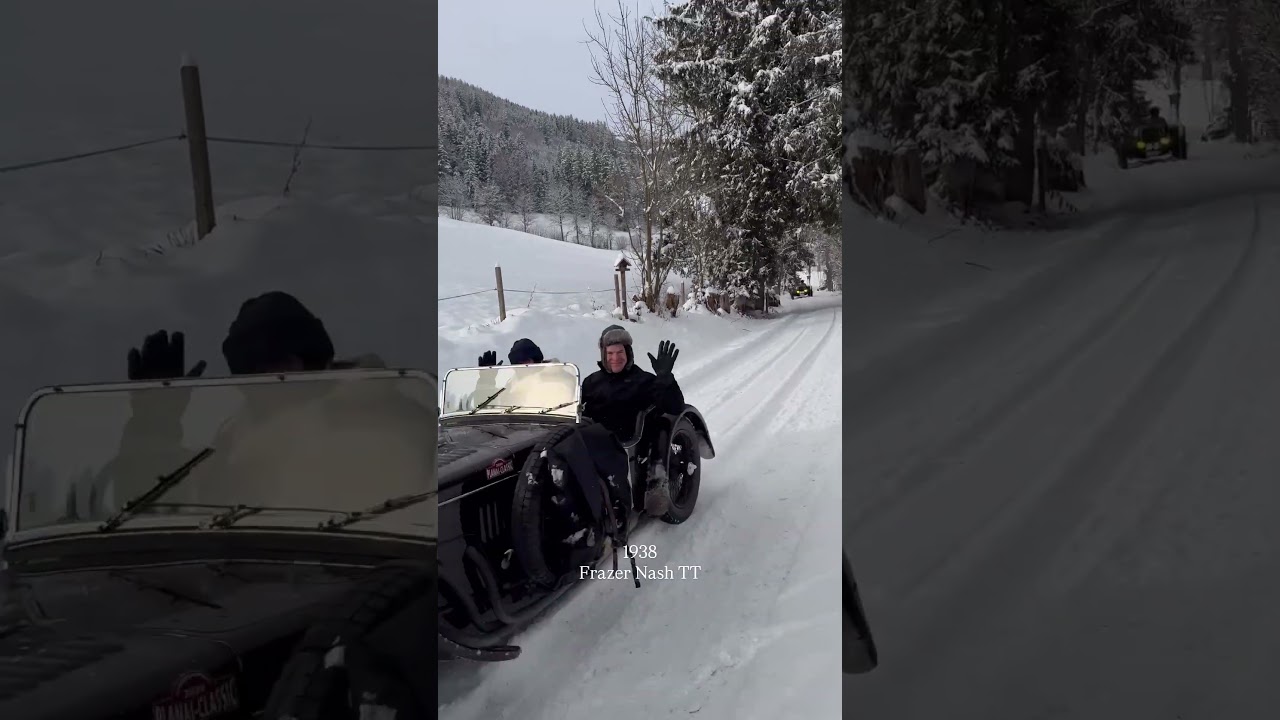 Prewar cars in the snow during the Planai-Classic 