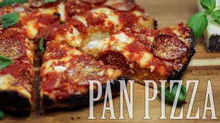 Cast Iron Skillet Pan Pizza With Crispy Caramelized Cheese | No Knead Dough