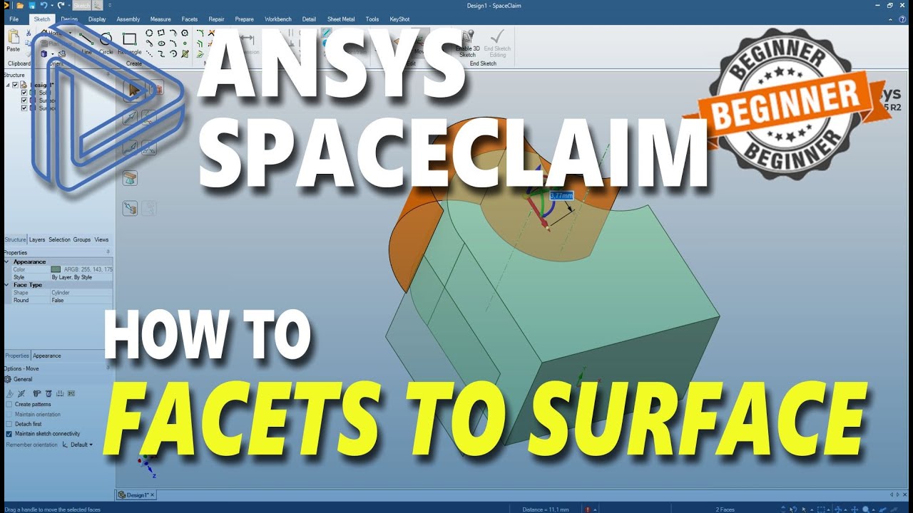 Ansys Spaceclaim How To Facets To Surface - YouTube