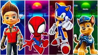 Ryder Paw Patrol VS Spiderman VS Sonic VS Chase Paw Patrol | Tiles hop EDM Rush #spiderman #sonic