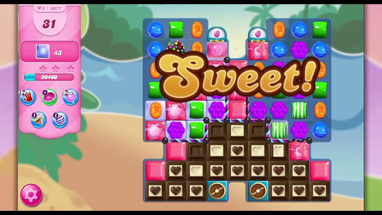 Candy Crush Saga 8077 first try, sugar stars YouTube
