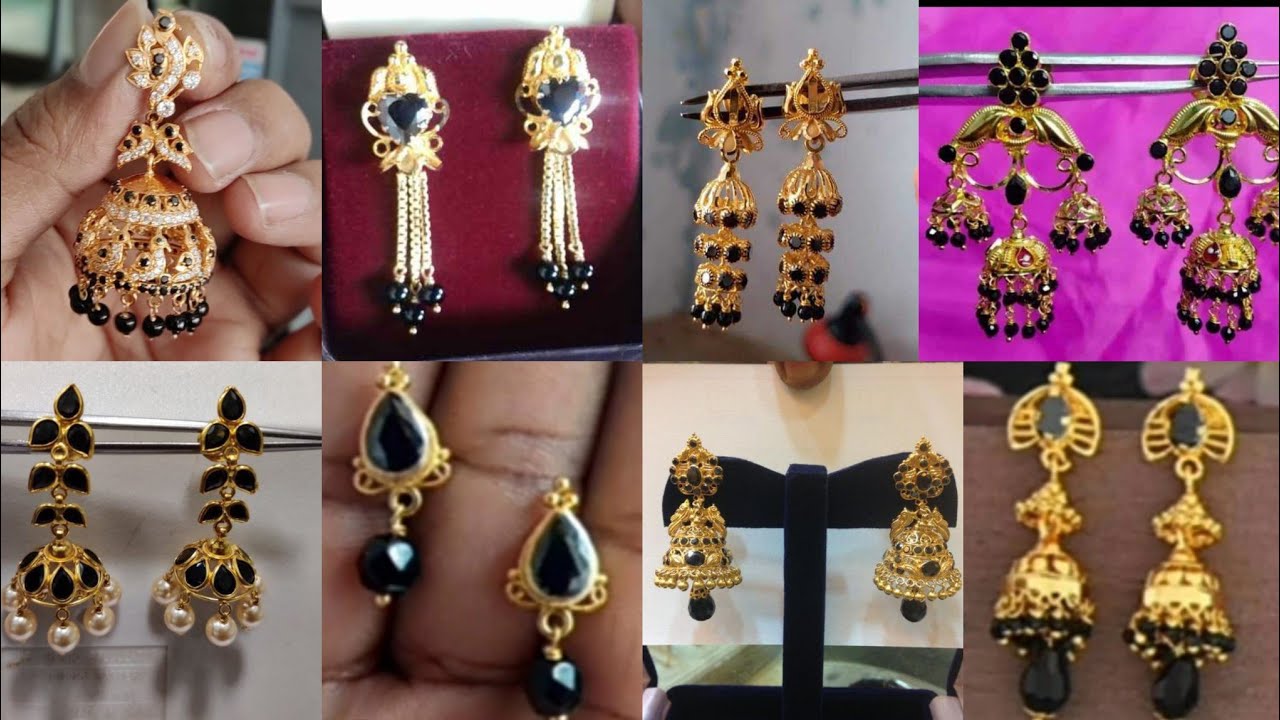 Black bead jumkas... - Sri light weight gold jewellery | Facebook