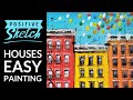 Acrylic painting tutorial, Easy acrylic painting, Cityscape, Houses, Painting for beginners