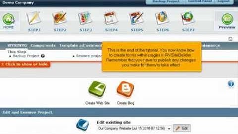 Creating Forms within a page in RVSiteBuilder