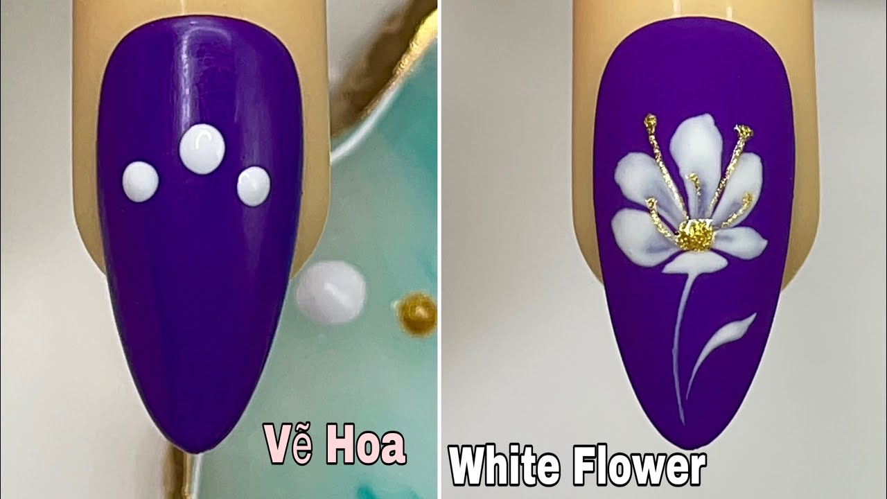 Простой дизайн ногтей с белыми цветами для начинающих 💖Vẽ Hoa💅 Новый дизайн ногтей 💝 Новые ногти