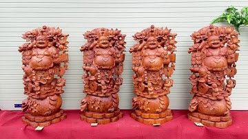 Tượng Di lặc gánh đào siêu vân cao 90 ngang 45 sâu 38cm cực đẹp