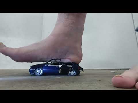 Little VW golf no match for my foot barefoot car crush