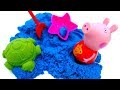 Peppa pig toys and kinetic sand learn colors for kids