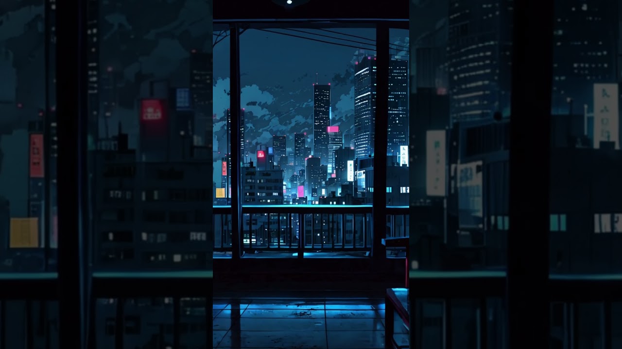A view from Apartment of a night cityscape / Anime movies 