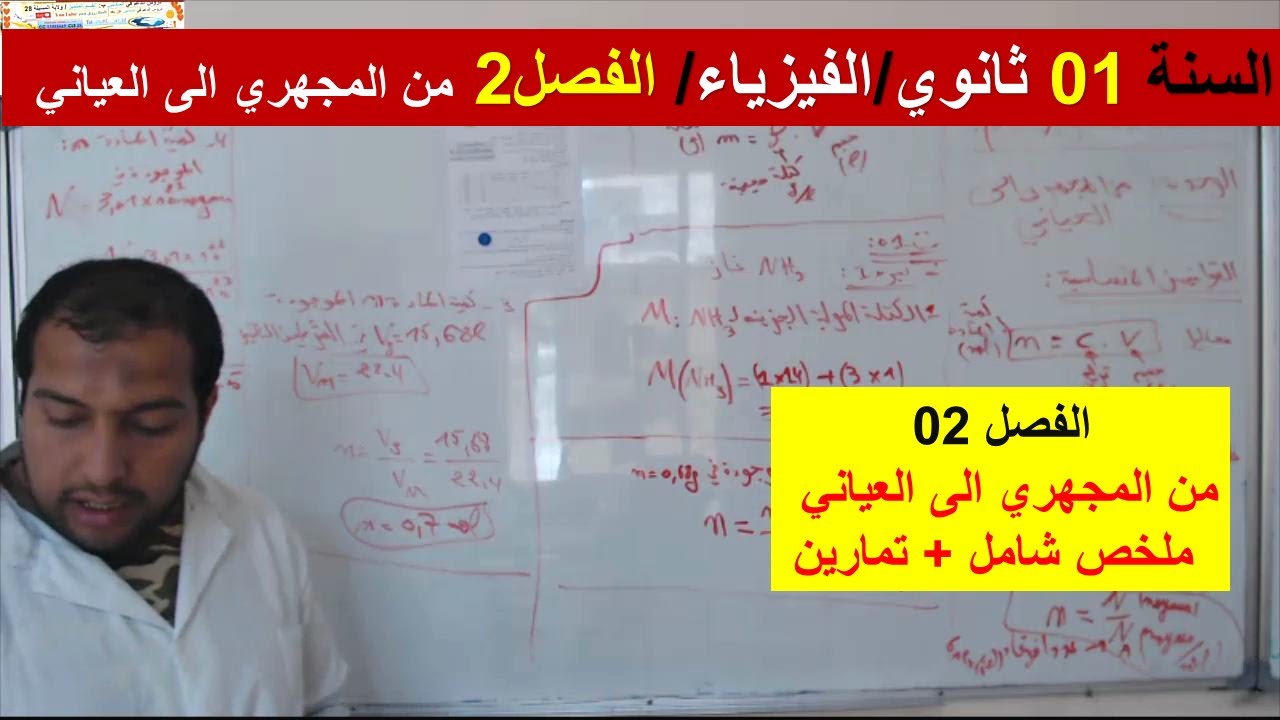 السنة 01 ثانوي الفيزياء الفصل 02  من المجهري الى العياني ملخص  وتمرين شامل