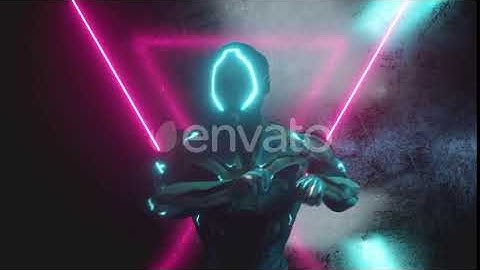 Dancing Alien Robot on a Metal Neon Background | Motion Graphics - Envato elements