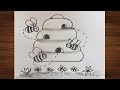How to draw a honey bee scenery  easy drawing  tamil newart