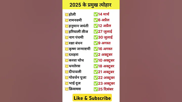 2025 के त्यौहार की तारीख || कैलेंडर 2025 | 2025 Festival Name and date | त्यौहार की संपूर्ण तिथियां