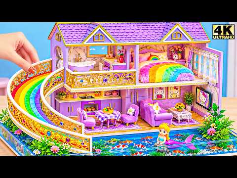 🎀💜 Build Luxury Purple Rainbow Miniature House with Water Slide & Fish Tank ❤️ DIY Miniature House