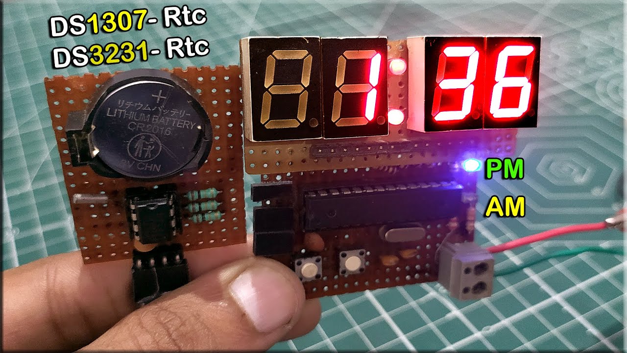 12hr  7 Segment Digital RTC Clock with Am Pm Indicator using Atmega8A   DIY DS1307  DS3231 RTC