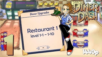 Diner Dash (PC) - Restaurant 1 (Level 1-1 to 1-10) HD Walkthrough - No Commentary
