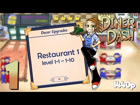 Diner Dash (PC) - Restaurant 1 (Level 1-1 to 1-10) HD Walkthrough