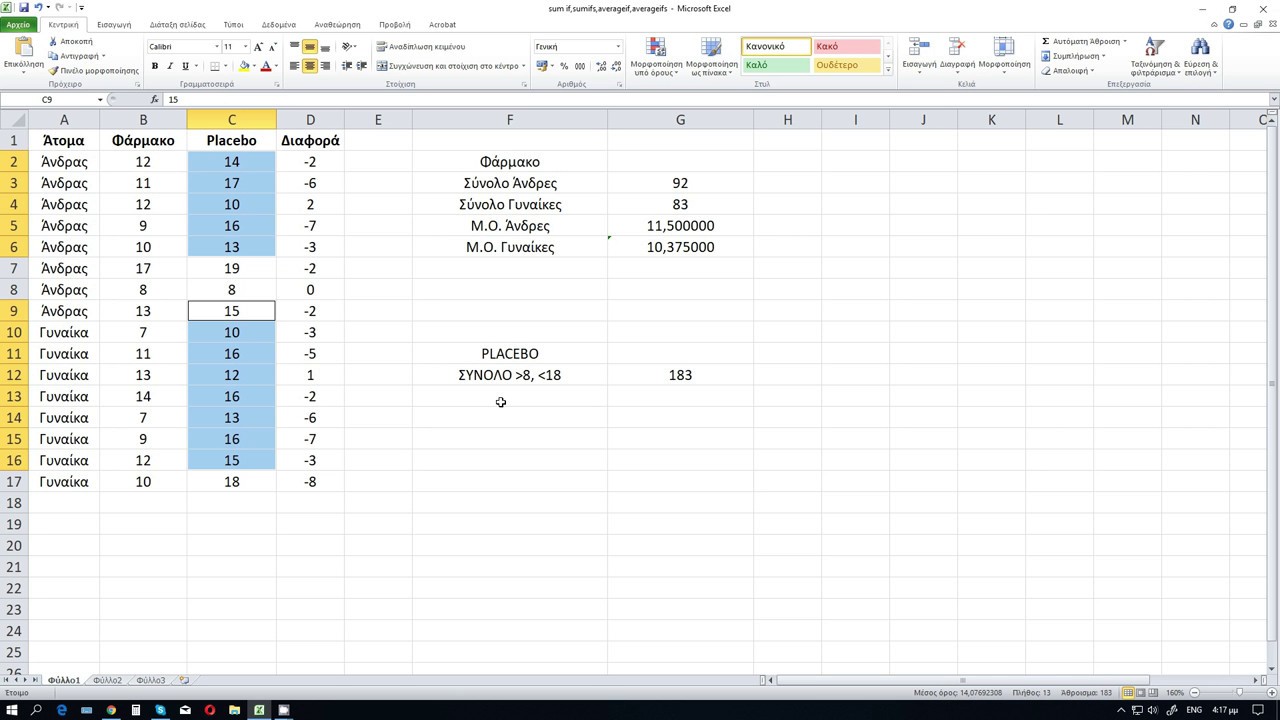 Συναρτήσεις Excel (SUMIF, SUMIFS, AVERAGEIF, AVERAGEIFS)