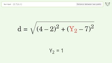 Find the distance between two points p1 (2,7) and p2 (4,1): Step-by-Step Video Solution