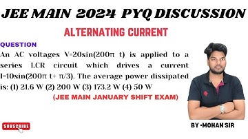 An AC voltages    V=20sin(200π t)  is applied to a series LCR circuit which ...@MohanPhysicsAcademy