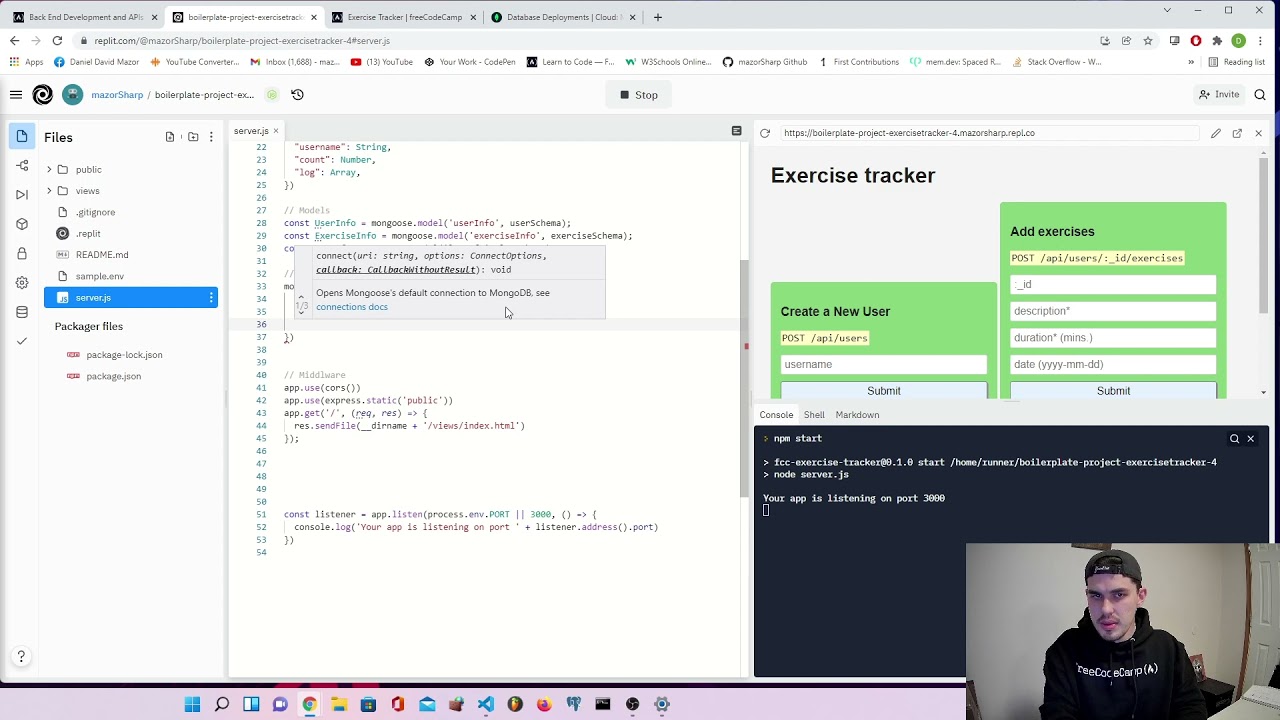freeCodeCamp Exercise Tracker project 2021