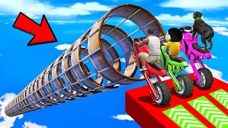 SHINCHAN AND FRANKLIN TRIED IMPOSSIBLE MOTORCYCLE JUMP INSIDE THE PIPE PARKOUR CHALLENGE GTA 5