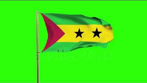 Sao Tome and Principe flag waving in the wind. Green screen, alpha matte. Loopable animation Stock