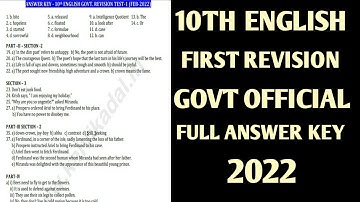 10TH ENGLISH FIRST REVISION TEST OFFICIAL FULL ANSWER KEY 2022 💯