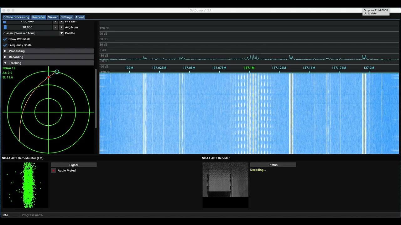 NOAA19 - weather satellite reception using SatDump