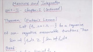State and prove Fatou's Lemma theorem || measure theory || MSC/PG Semester-2 Paper-VIII (CC-8) math