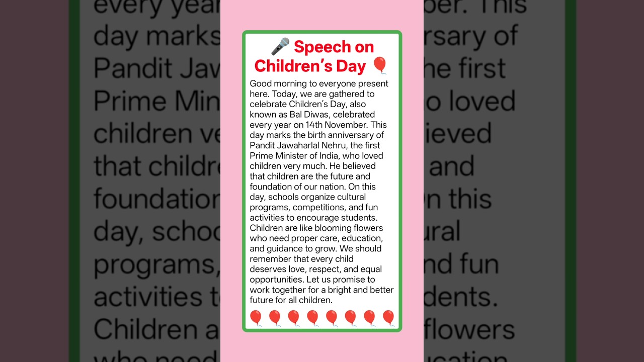 Best Speech on Children’s Day in English | Short Motivational Speech on Children’s Day for Students