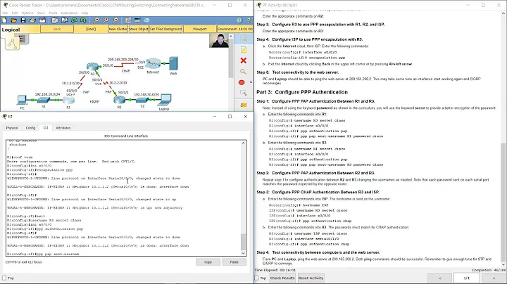 2.3.2.6 Packet Tracer - Configuring PAP and CHAP Authentication