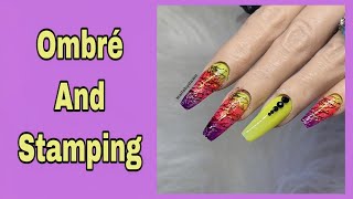 Ombré and stamping acrylic nails