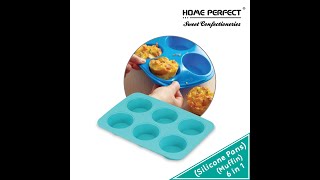 HOME PERFECT 6 Cavity Silicone Muffin Molds, Mini Cookies Cupcake Pastry Tray, HP-SLM06L