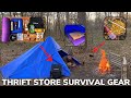 Solo Overnight Doing a $100 Thrift Store Challenge In the Woods and Tuna Mac and Cheese