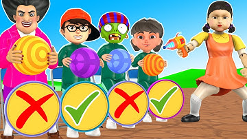 Squid Game (오징어 게임) vs Scary Stranger 3D Trying Honeycomb Candy Shape Challenge in ZicZac Ball Game