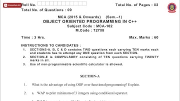 MCA 1ST SEM OBJECT ORIENTED PROGRAMMING IN CPP MAY 2019 | PTU