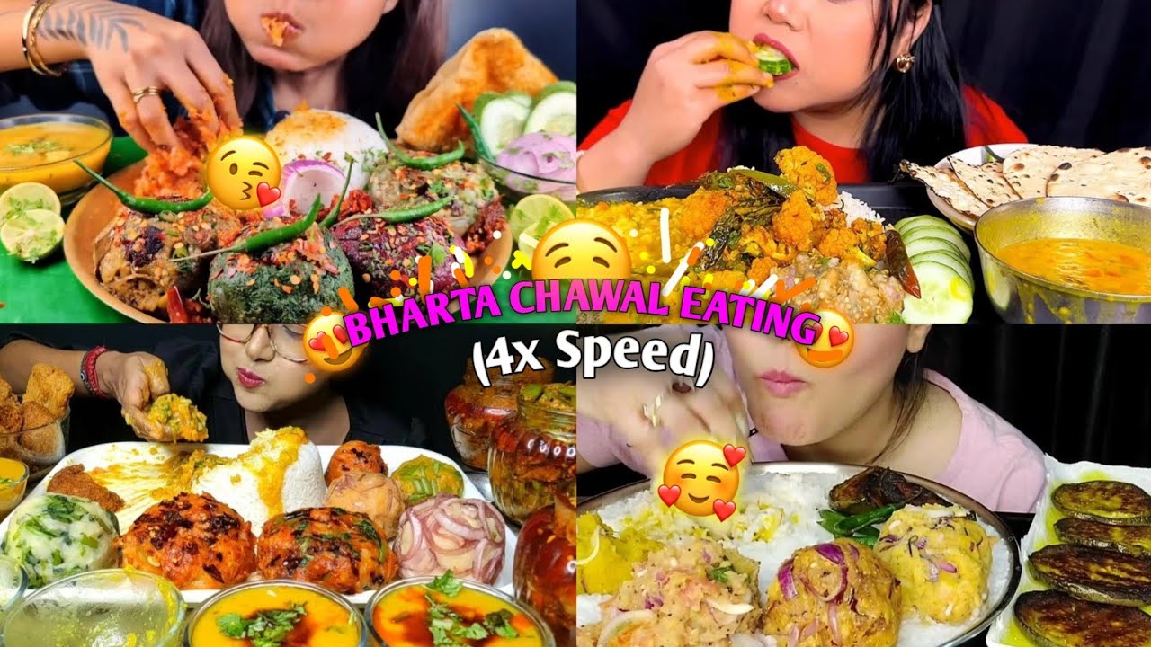 ⁣ASMR: Eating Spicy "BHARTA CHAWAL"😍 | Best Mukbang Compilation Video At 4x Speed |