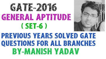 GATE-2016 ( GENERAL APTITUDE )(SET-6) PREVIOUS YEAR SOLVED GATE QUESTIONS FOR ALL BRANCHES
