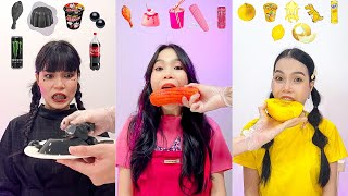 COLOR FOOD ASMR MUKBANG🔥 [BLACK💀 • PINK🧠 • YELLOW🧀]